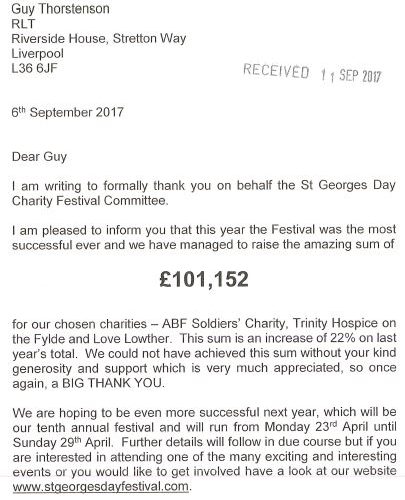 RLT Onsite | Thank you letter from St Georges Day Festival